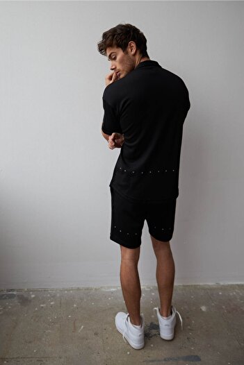 THIMOON Short Sleeve Black Shirt And Shorts Outfit Set