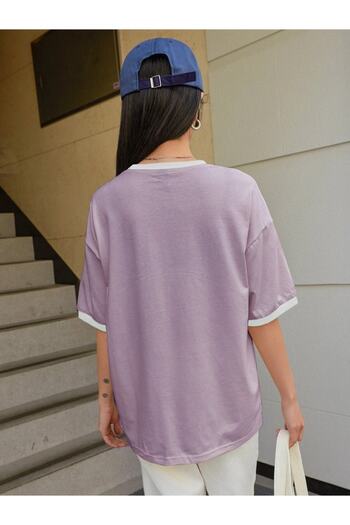 Machetta Large Size 6-Piece Sticker Look Collar Sleeve Colorful 100% Cotton Oversize T-shirt
