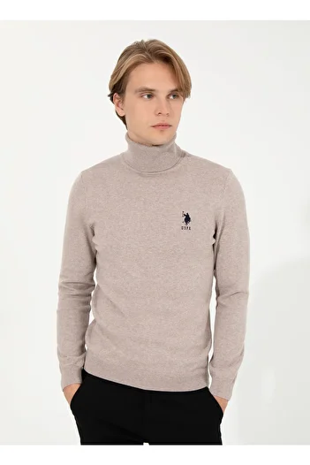 U.S. Polo Assn. Мъжки пуловер с поло яка от норка, меланж Forbes-sk22