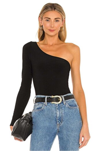 Zagrep Women's Black Single Sleeve Silk Jersey Bodysuit