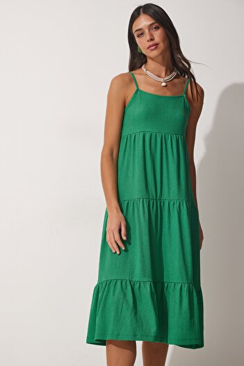 Happiness İstanbul Rochie tricotată de vară cu bretele verde pentru femei UB00077