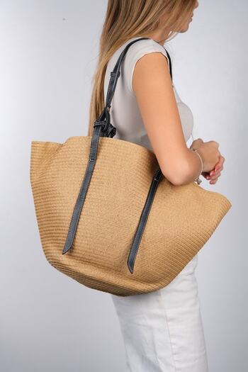 LuviShoes Arias Straw Women's Shoulder Bag - Dark Beige
