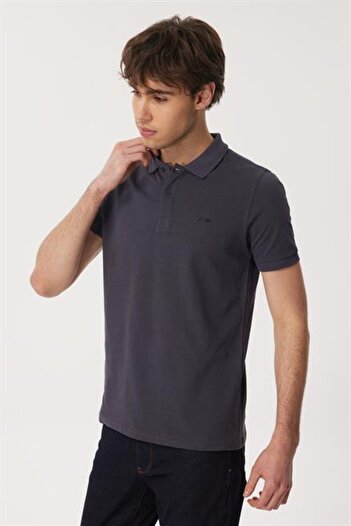 Lee Cooper Ανδρικό μπλουζάκι με λαιμόκοψη πόλο ανθρακί 232 LCM 242048 TWINS ANTRASIT