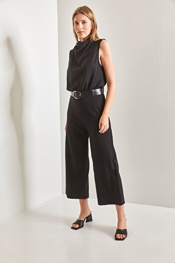 Bianco Lucci Women's Belted Lace Collar Jumpsuit