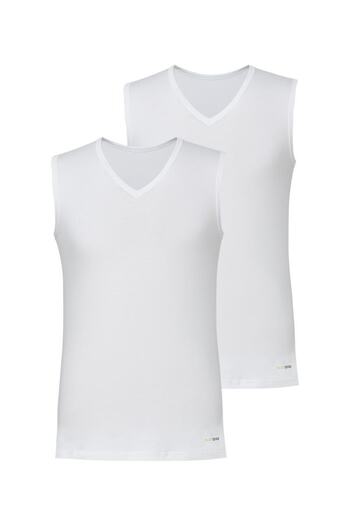 Blackspade 9677 2 Pack White Lycra V-Neck Zero Sleeve Men's Tank Top