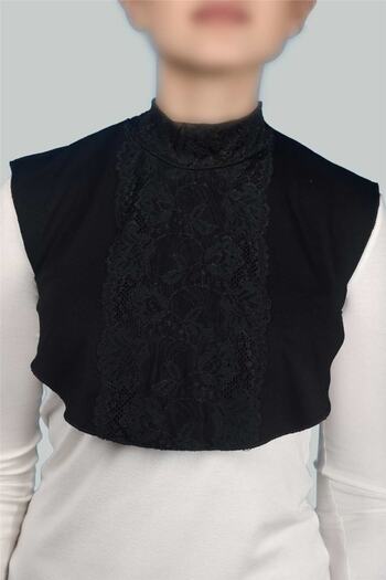 Altobeh Women's Combed Cotton Hijab Circle Collar Lace Neck Collar - BLACK
