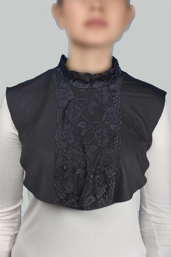Altobeh Women's Combed Cotton Hijab Circle Collar Lace Neck Collar - Smoke