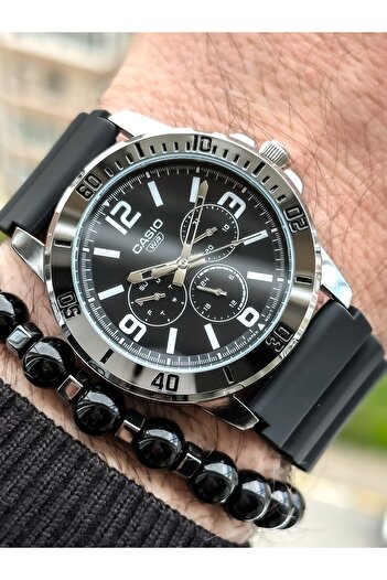 Casio Steel Case, Silicone Band, Black Function, Night Highlight Men's Wristwatch + bracelet