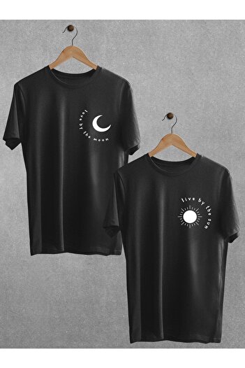 Pear Wear Μπλουζάκι με στάμπα Moon Sun Dear Couple Suit Moon Sun Μαύρο Λευκό Oversize Couple T-shirt