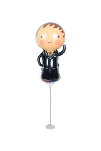Kazanabil Groom Figured Party Table Decoration Foil Balloon with Sticks Black
