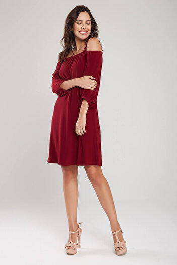 Laranor Women's Burgundy Rope Strap Madonna Collar Dress 18L6274