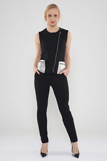 Hanna's by Hanna Darsa Women's Black-gray Straight Slim Waist Glitter Trousers