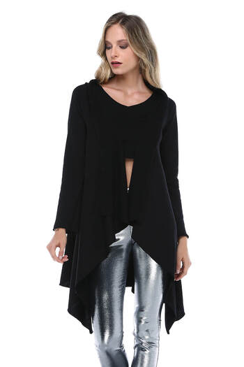 Quincey Women's Black Asymmetrical Cardigan HK2408
