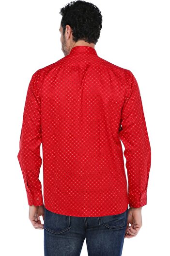 Varetta Men's Red Classic Cut Pocket Printed Long Sleeve Shirt