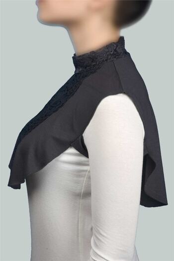 Altobeh Women's Combed Cotton Hijab Circle Collar Lace Neck Collar - Smoke