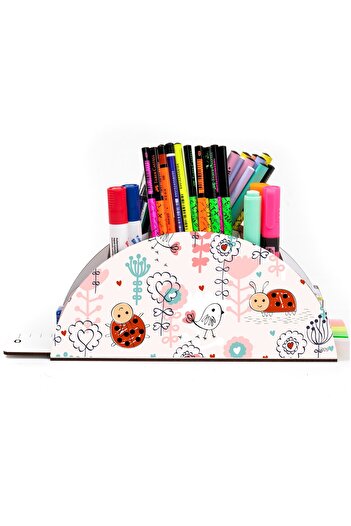 kutuTR Wooden Vip Mini Animals Rainbow Ruled Desktop Pen Holder Organizer with Assembled Box