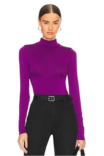 Zagrep Women's Purple Half Turtleneck Silk Jersey Bodysuit