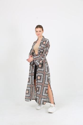 EDSA Brown Patterned Woven Kimono&Kaftan