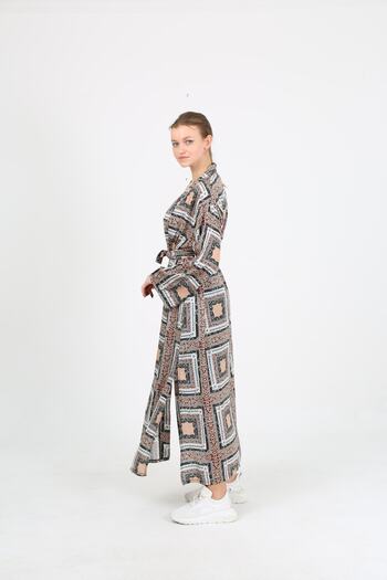 EDSA Brown Patterned Woven Kimono&Kaftan
