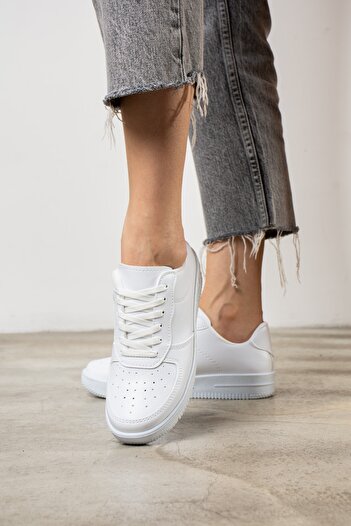 Nstil Günlük Kadın - Erkek Beyaz Sneaker Bağcıklı Yürüyüş Nefes Alan Spor Ayakkabı 1004