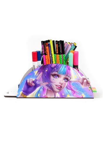 kutuTR Wooden Vip Anime Series Rainbow Ruled Desktop Pen Holder For Kids Organizer Assembled Boxed