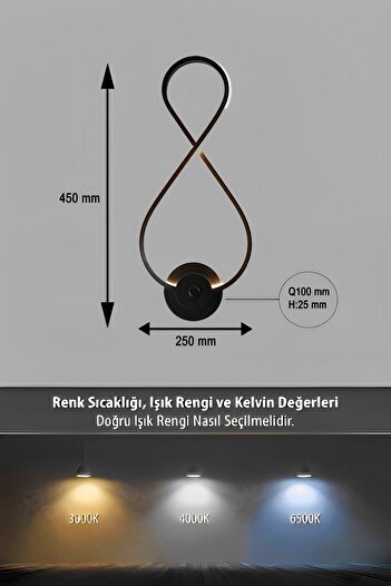 LIGHTMORE Dekoratif Sonsuzluk Duvar Lambası Led Aplik Siyah 3000k Sarı Işık
