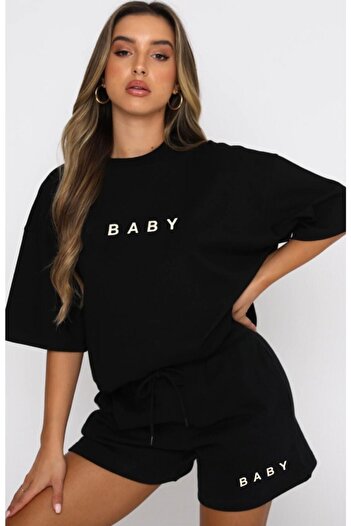 MOONBULL Baby Black Shorts-Tshirt Set with Top and Bottom Printed
