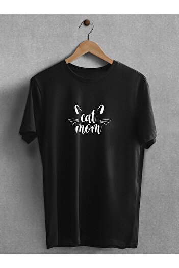 Pear Wear Μπλουζάκι Cat Mom Printed Μαύρο Λευκό Oversize Crew Neck T-shirt Cat Mom