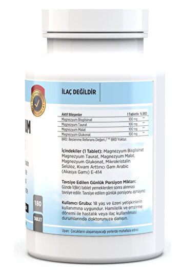 FLX 180 Tablet Magnezyum Elementleri Complex 400 Mg Bisglisinat Malat Taurat Glukonat