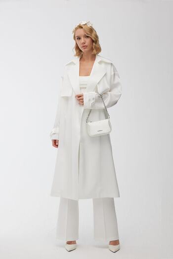 Manuka Organza Double Breasted Evening Dress Trench Coat Ecru