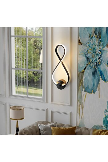 LIGHTMORE Dekoratif Sonsuzluk Duvar Lambası Led Aplik Siyah 3000k Sarı Işık