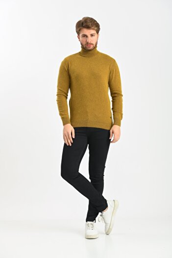 Çizgi Triko Men's Full Fisherman Camel Sweater Angora Rabbit Wool Regular Fit