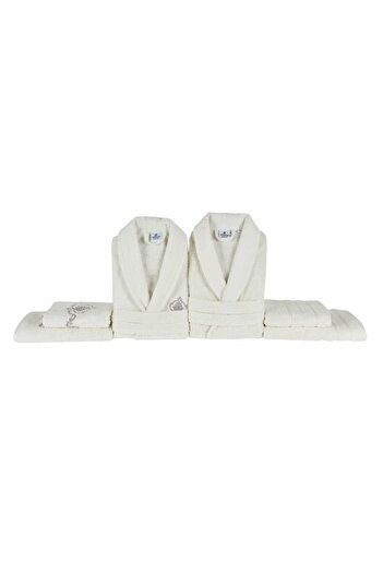 Karaca Home Bathrobe Family Bath Set Desma White