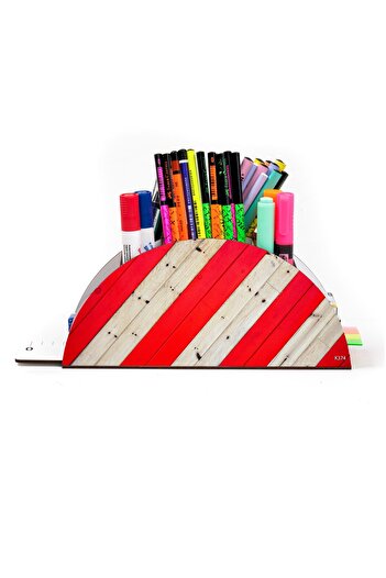 kutuTR منظم حامل قلم مكتبي خشبي مختلط بألوان قوس قزح مع صندوق مجمع