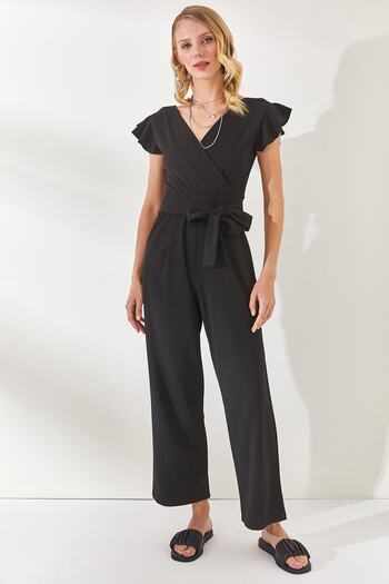 Olalook Women's Black Back Zippered Pocket Belted Jumpsuit TLM-19000144