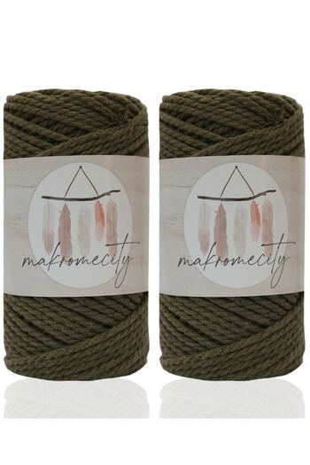 Makromecity Πολυτελές σκοινί μακραμέ από βαμβάκι 3 πλεξούδας 3mm, τριών πλεξούδων καραβόσκοινο 500gr (2X250ΓΡ) Χακί