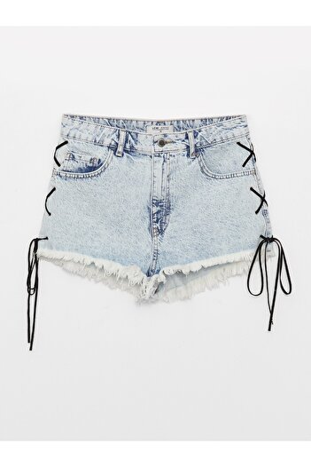 LC Waikiki Standard Fit Eyelet Detailed Women's Jean Shorts