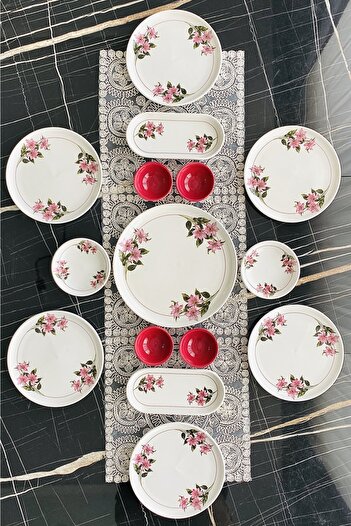 VENÜS HOME DECORATION Snow Flower 15 Piece Breakfast Set for 6 Persons