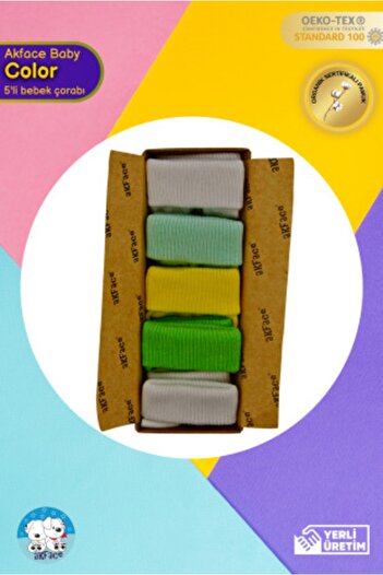 Akface 5'li Unisex Colors Kutulu Yıkanmış Organik Bebek Çorabı 0-6 Ay.