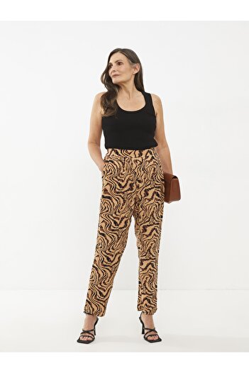 LC Waikiki Comfortable Pattern Patterned Viscose Women's Trousers with Elastic Waist