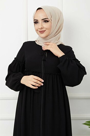 Yavuz Şancı Hijab Clothing Gathered Detail Ferace Balloon Sleeve Summer Aerobin