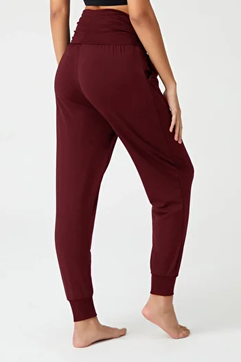 Los Ojos Claret Red Elastic Waist Shalwar Look Harem Pants Yoga Joggers