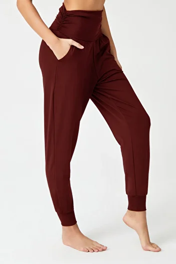 Los Ojos Claret Red Elastic Waist Shalwar Look Harem Pants Yoga Joggers
