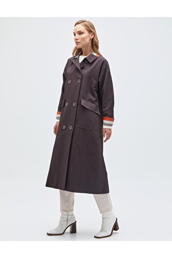 Kayra Double Pocket Double Breasted Trench Coat Brown