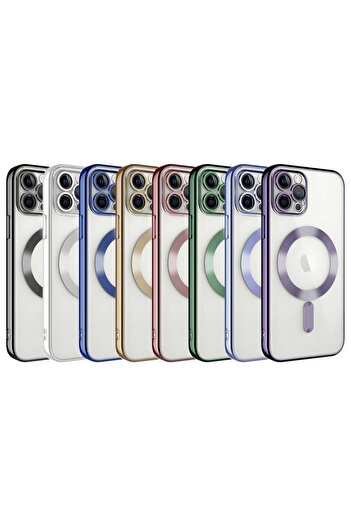 Rivor Apple Iphone 13 Pro Max Kılıf Kamera Korumalı Magsafe Wireless Şarj Şeffaf Renkli Yumuşak Kapak