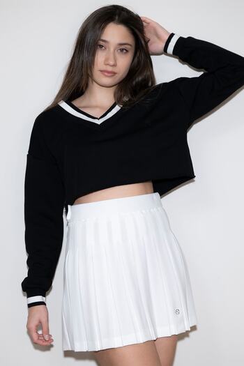 Soyo Women's Black Collar and Sleeve Striped Oversize Crop Sweatshirt