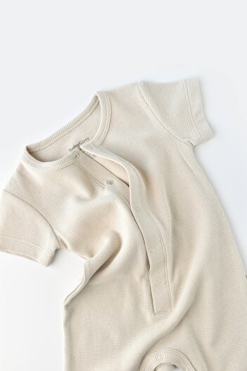 BabyCosy Organic Waffle Short Sleeve Jumpsuit