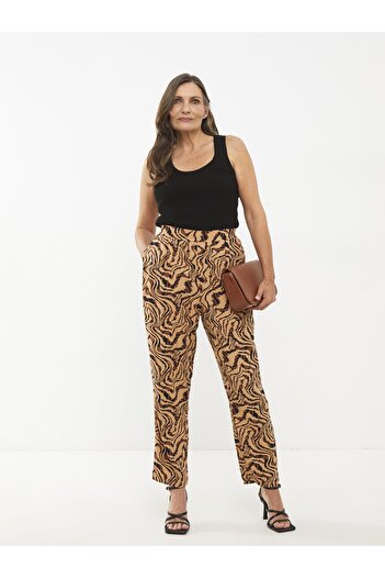 LC Waikiki Comfortable Pattern Patterned Viscose Women's Trousers with Elastic Waist
