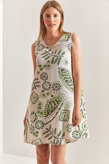 Bianco Lucci Women's Multi Floral Patterned Linen Dress