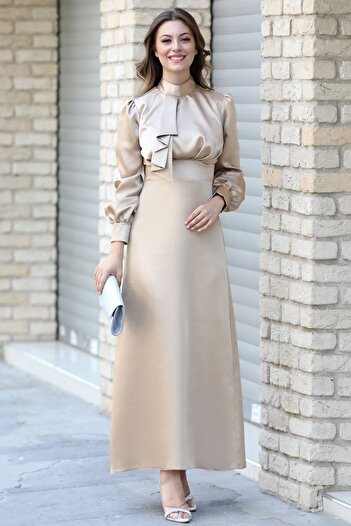 Fashion Showcase Βραδινό Φόρεμα Damla Μπεζ - Semra Aydın - Smr1024